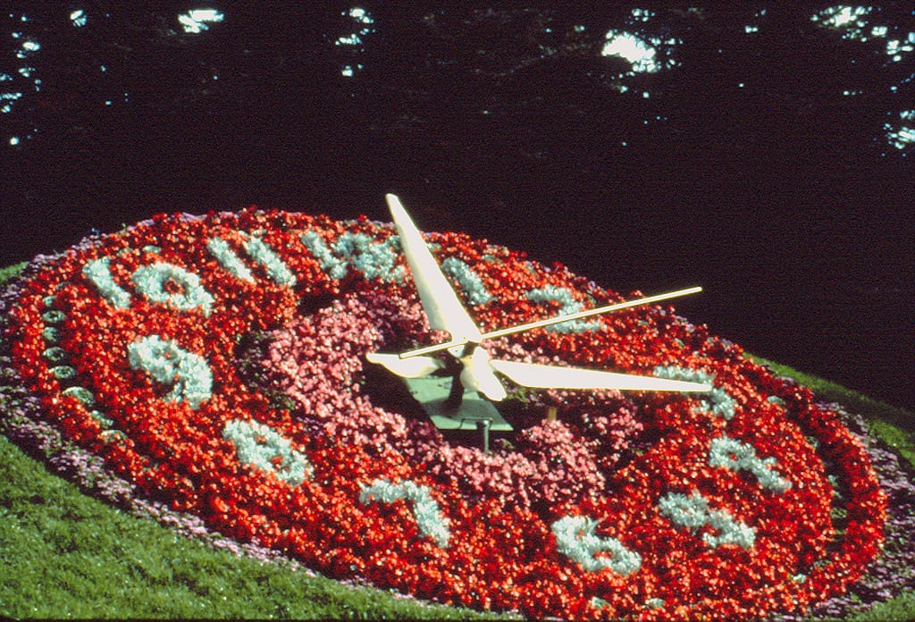 The Floral Clock at the International Peace Garden between the United States and Canada.