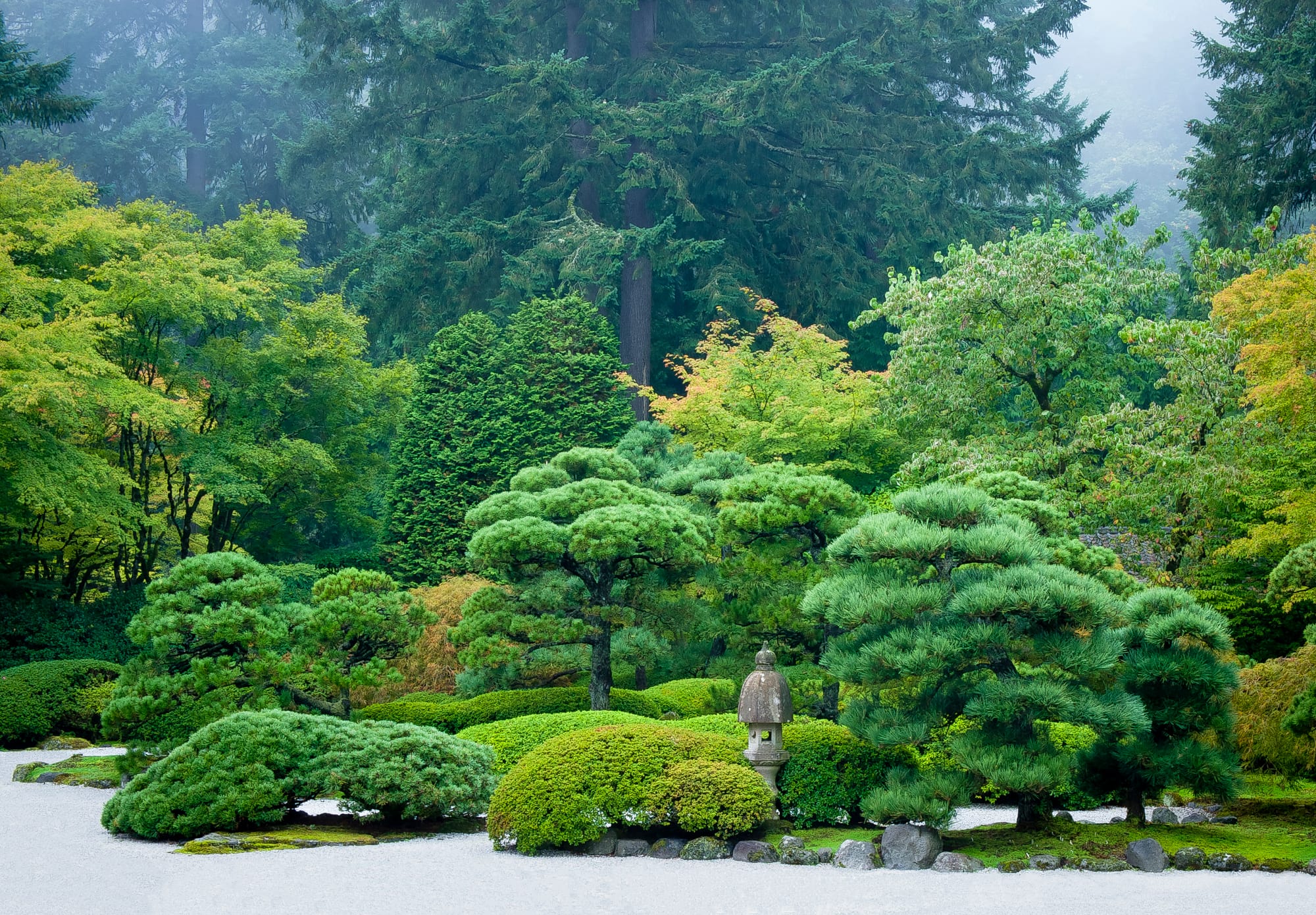 The wet heron lantern at the Portland Japanese Garden.